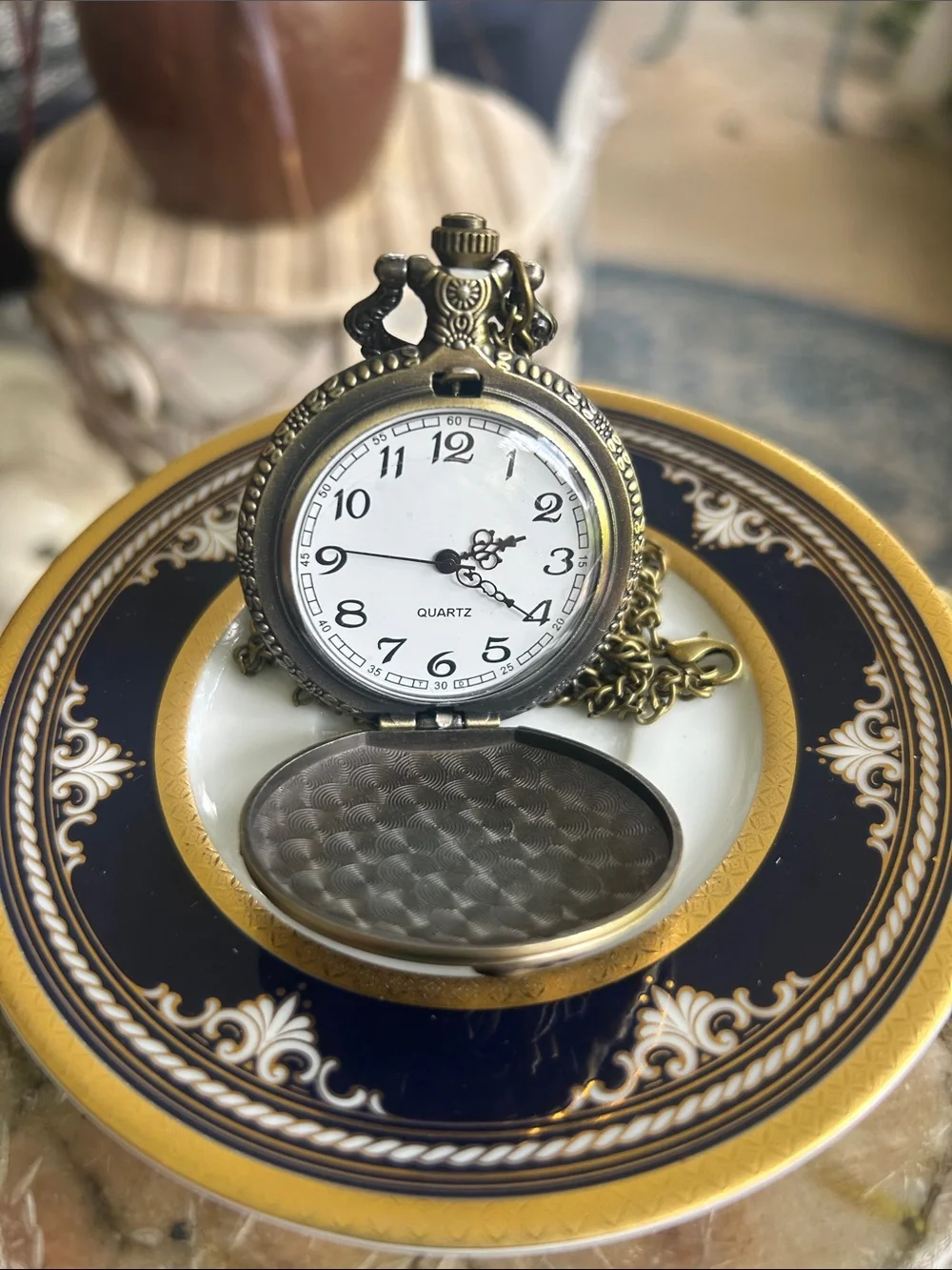Antique-Style Train Pocket Watch Necklace